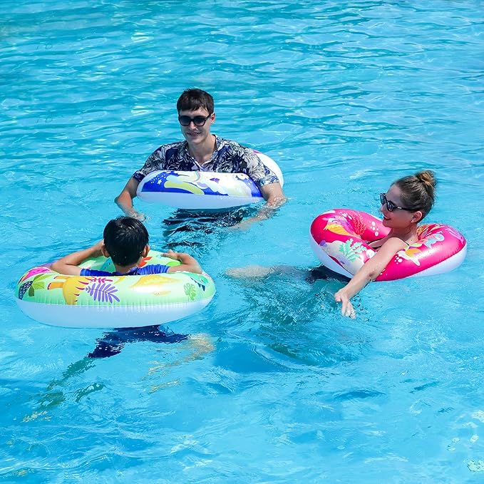 Parentswell 6PCS Big Pool Floats Tubes: Inflatable Pool Floats Swimming Rings with Beach Balls - Brightly Colored Pool Floaties Party Toys, Pool Toys for Kids Adults