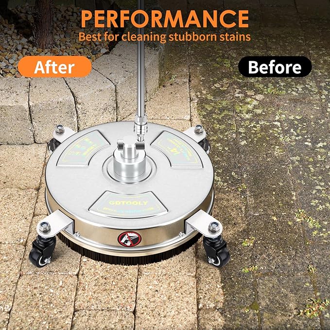 14" Pressure Washer Surface Cleaner, Stainless Steel Power Pressure Washer Attachment for Concrete, Patio, Driveway, Deck Cleaning, 2 Extension Wand Accessories, 1/4" Quick Connect, 4000 PSI