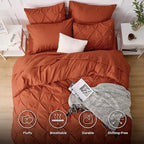 Bedsure King Size Comforter Set - Bedding Set King 7 Pieces, Pintuck Bed in a Bag Burnt Orange Bed Set with Comforter, Sheets, Pillowcases & Shams