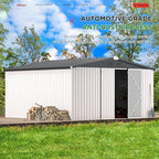 AECOJOY 12' x 12' Outdoor Storage Shed, Large Metal Sheds & Outdoor Storage Clearance Steel Yard Shed with Lockable Doors, Utility and Tool Storage Garden Shed for Backyard, Patio and Outside