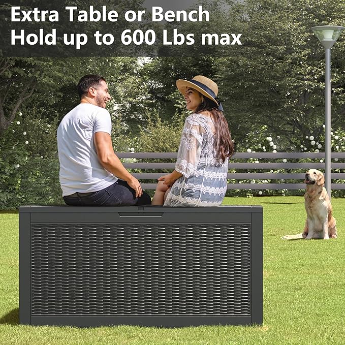 NUNU LAB 102 Gallon Large Waterproof Resin Deck Box, Lockable Outdoor Storage Box with Gas Lift, Patio Cushions, Garden Tools, Pool Supplies, Indoor Outdoor Storage Container, Black