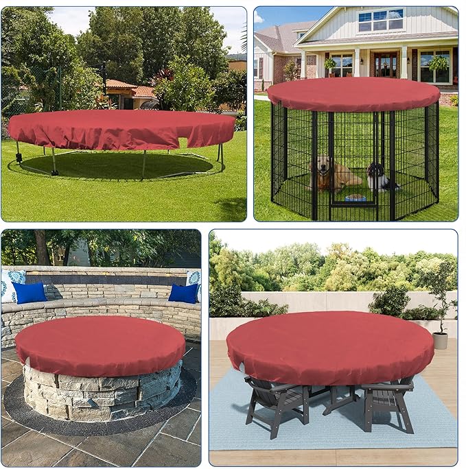 ECOOPTS 16 ft Round Pool Cover for Above Ground Pools, Swimming Pool Cover Protector Winter Safety Cover (Red)