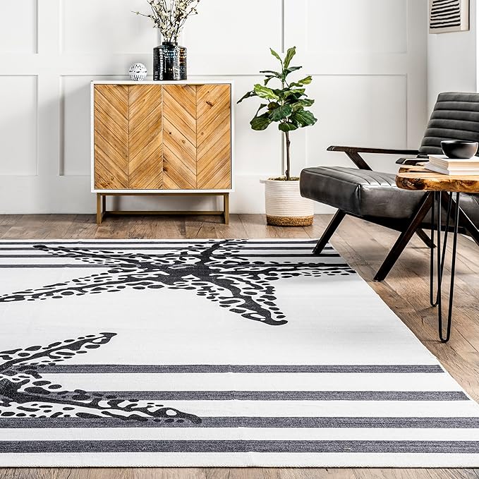 nuLOOM Starfish Machine Washable Ultra Thin Area Rug, 4' x 6', Grey