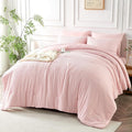 Queen Size Tufted Kids Comforter Set 7 Piece Pink Jacquard Tufts Embroidery Bedding Set for Boys Girls Bed in A Bag Quilt with 1 Comforter, 1 Flat Sheet, 1 Fitted Sheet, 2 Pillowcase and 2 Pillow Sham