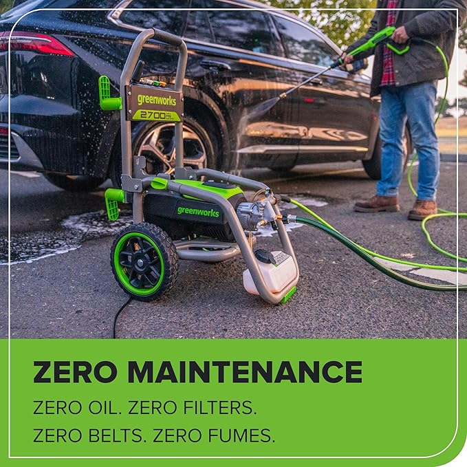 Greenworks Pro Brushless 2700 PSI (CSA Certified) 2.3 GPM Max / 1.2 GPM Electric Pressure Washer (Foldable Handles, Rugged Steel Frame, 25 FT Hose, 35 FT GFCI Power Cord)