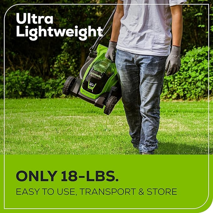 Greenworks 24V 13" Brushless Cordless (Push) Lawn Mower, 4.0Ah Battery and Charger Included