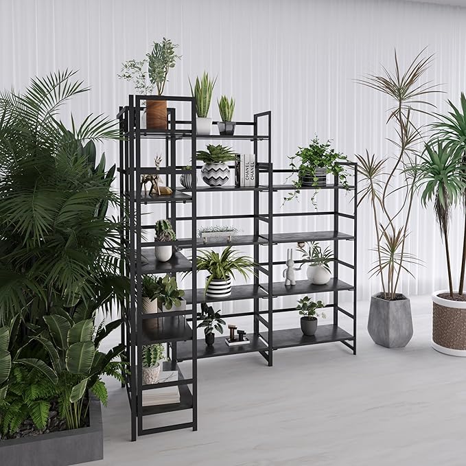 No-Assembly Folding Bookshelf Storage Shelves 5 Tiers Vintage Multifunctional Plant Flower Stand Storage Rack Shelves Bookcase for Home Office (All Black)