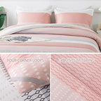 Andency Stripe Comforter Set King Size (104x90 Inch), 3 Pieces Pink Patchwork Striped Comforter, Soft Microfiber Down Alternative Comforter Bedding Set with Corner Loops