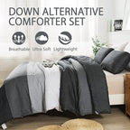Andency Queen Comforter Set Black,3 Pieces Black White Gray Patchwork Striped Comforter (90x90 Inch), Soft Microfiber Down Alternative Queen Comforter Bedding Sets with Corner Loops