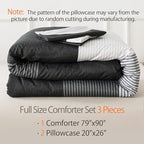 Andency Full Size Comforter Set,3 Pieces Black White Gray Patchwork Striped Comforter(79x90 Inch), Soft Microfiber Down Alternative Full Comforter Bedding Sets with Corner Loops