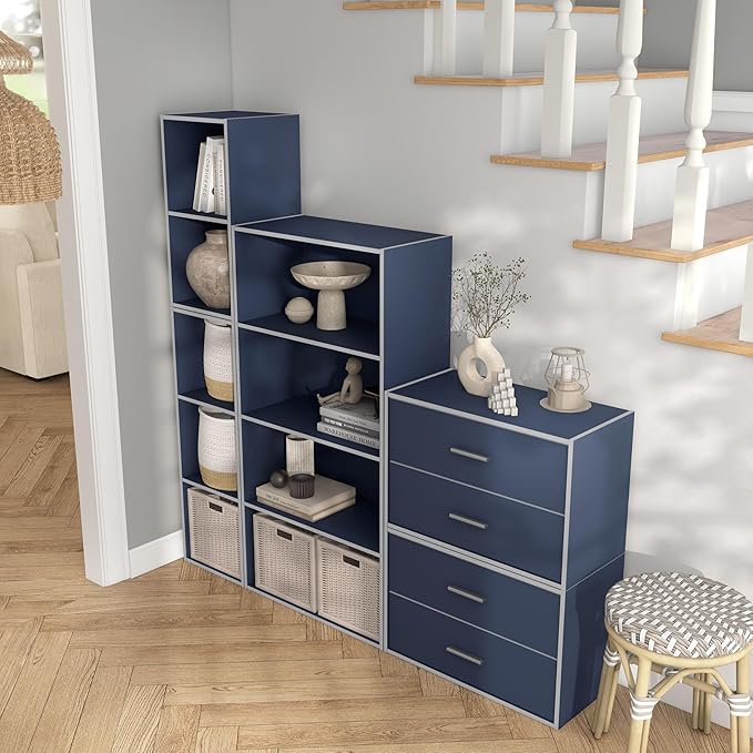 Apexa 2-Drawer Wooden Stackable Storage Drawers, Small Food Pantry Cabinet, Cajonera De Madera, Underbed Drawer Dorm Teen Room Decor & Bedroom, Home Office, Kitchen, Steel Blue