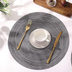 SHACOS Round Braided Placemats Set of 8 Round Table Mats for Dining Tables Non Slip Washable (Black Grey, 8)
