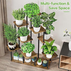 9 Tier Wood Tall Plant Stand Metal Rack Indoor, Multiple Flower Pot Holder Shelves Corner Rack, Planter Shelf Display Rack Storage Organizer for Patio Living Room Balcony Garden(Black)