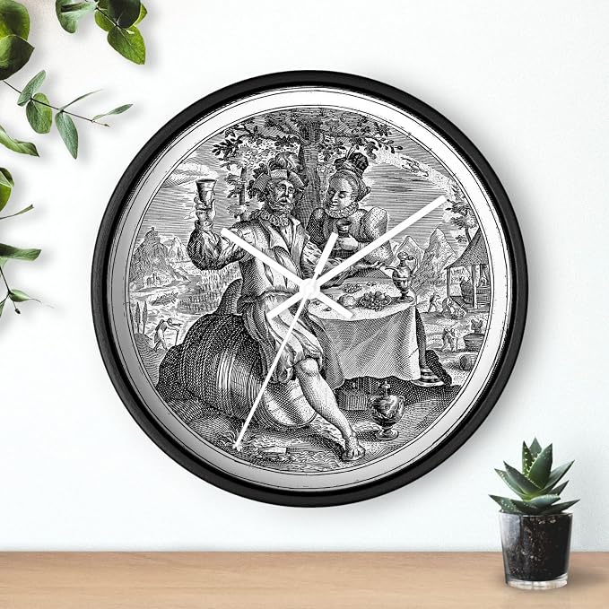 Mozingo ~ Wine Clock for Kitchen Bar Wall It's Wine O'clock Silent Time Gift Home Decor Made In USA, 10" (Hour Marks - None, Clock Frame Color - Black, Wine Theme #02)