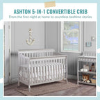 Ashton 4-In-1 Convertible Crib In Grey, Greenguard Gold, JPMA Certified, Non-Toxic Finishes, Features 4 Mattress Height Settings, Made Of Solid Pinewood