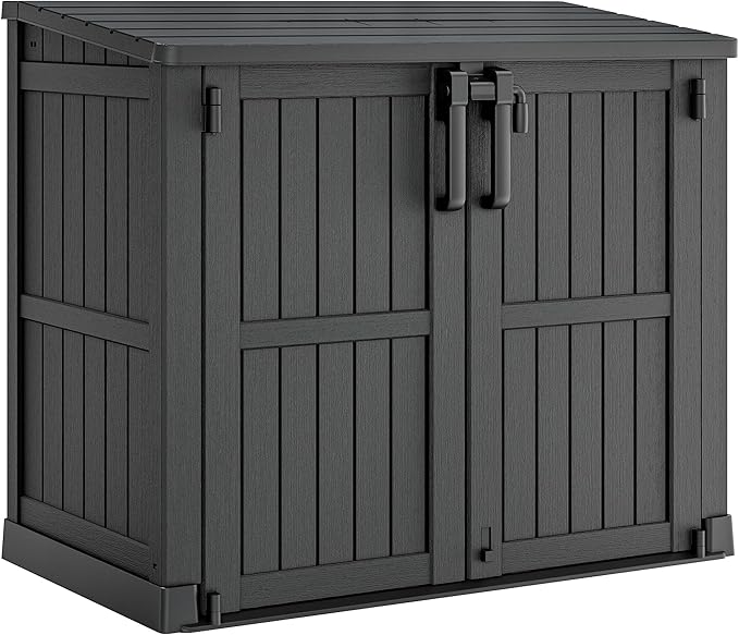 LHBcraft Outdoor Storage Cabinet 36 Cu Ft with Lockable Doors, Portable Horizontal Resin Storage Shed -Easy to Assemble, Waterproof Outdoor Storage Box for Backyards,Patios Black