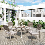 Pamapic Patio Table and Chairs Set, All-Weather Rattan Outdoor Table and Chairs with Removable Waterproof Cushions, Plastic-Wood Patio Dining Set for 4 with Umbrella Hole(Gray)