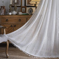 Sutuo Home Boho Sheer Curtain 108 Inches Long, Crochet Lace with Bohemian Hollow Knitted Handmade Tassels,Vintage Farmhouse Window Treatment for Bedroom, Rod Pocket, 1 Panel 59" W x 108" L, White