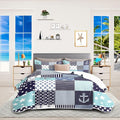 Nautical Bedding Queen Size Coastal Quilt with 2 Shams, Coastal Beach Comforter Sets Ocean Bedspreads Coverlet Summer Bedding, 90''x96''