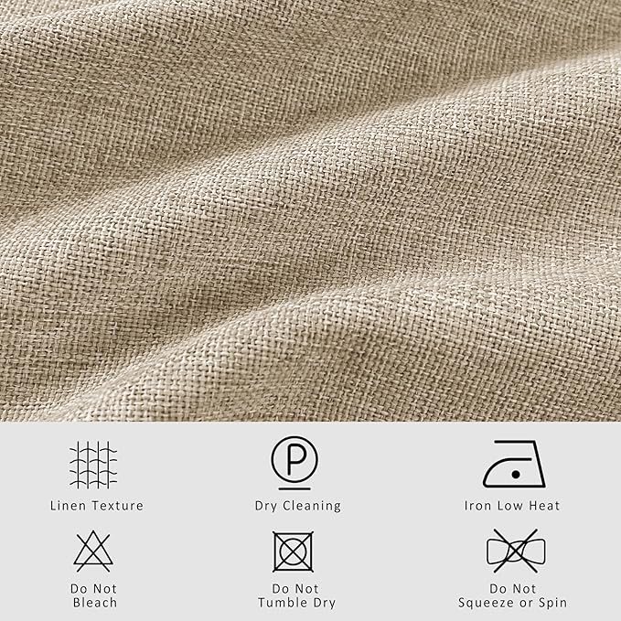 Macochico 100”Wx96”L Pinch Pleated 100% Blackout Linen Curtains Thermal Sliding Curtains for Bedroom Living Room Sliding Glass Door Farmhouse Shabby Chic Sand Beige Drapery with Tieback 1 Panel