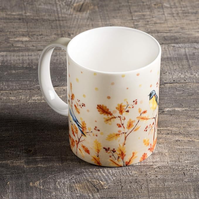 Maison d' Hermine Coffee Mug with Handles Tea Cups (12 Ounce, Pack of 1) | Fine Bone China Coffee Mugs for Hot Beverages Cappuccino Latte Home Restaurant Spring Summer -Oak Leaves - Jaya & Friends