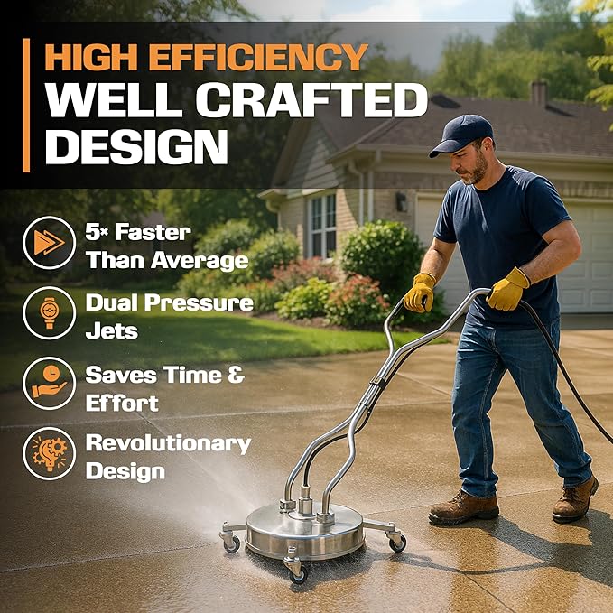 EDOU Dual 24" Pressure Washer Surface Cleaner - Surface Cleaner with Wheels - Heavy Duty Composite, 4,500 PSI Max Working Pressure - Includes 3/8 Inch Quick Connector Kit and Teflon Tape