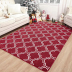 Chicrug Shag Geometric 5x7 Area Rug for Living Room, Large Modern Memory Foam Indoor Carpet, Fluffy Rug for Bedroom Bedside Room Decor for Family Girls Kids Nursery, Wine Red/White