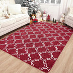 Chicrug Shag Geometric 6x9 Area Rug for Living Room, Large Modern Memory Foam Indoor Carpet, Fluffy Rug for Bedroom Bedside Room Decor for Family Girls Kids Nursery, Wine Red/White