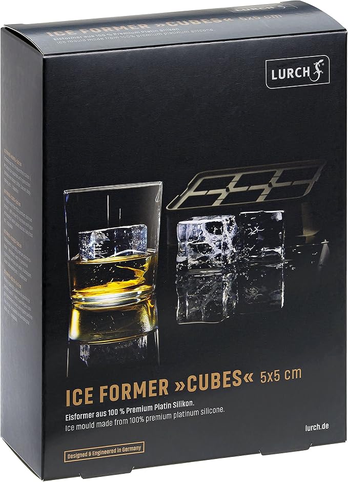 LURCH Germany ICE Former Cube - Silicone Tray for 6 Ice Cubes (2x2'')