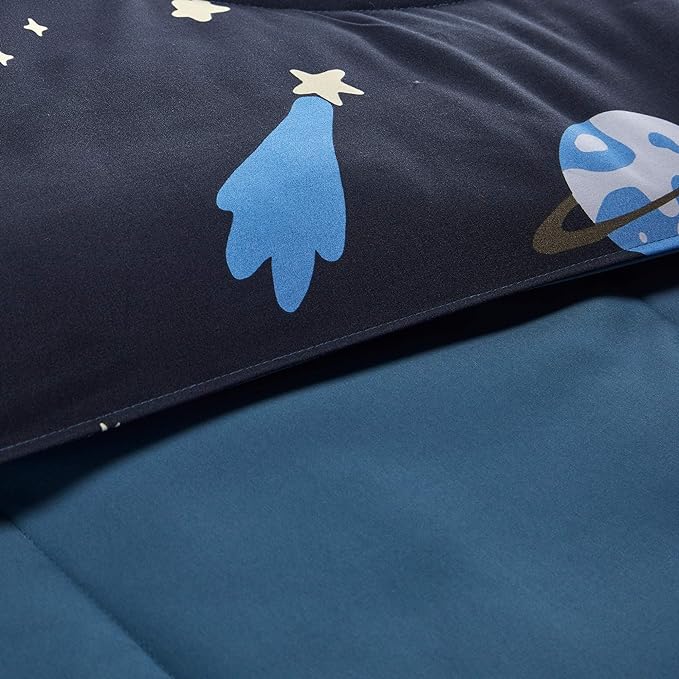 SLEEP ZONE Kids Bedding Comforter Set Full/Queen Size - Super Cute & Soft Kids Bedding 7 Pieces Set with Comforter, Sheet, Pillowcase & Sham (Navy Galaxy)