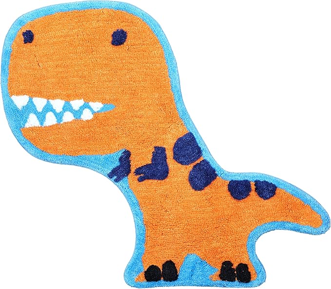 Hand Tufted Dinosaur Bedroom or Bathroom Rug - 30x20 in; 100% Cotton Kids Bathroom Mat; Decorative Kids Area Rug