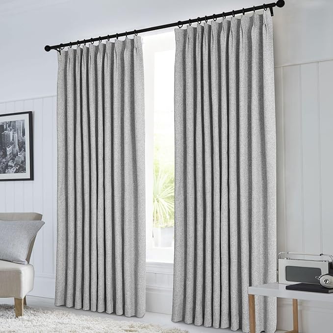 Macochico Pinch Pleated Blackout Curtains 102 Inches Long 100% Blackout Natural Linen Drapes for Bedroom Living Room Windows Farmhouse Burlap Curtains with Tieback 52”Wx102”L Light Grey 1 Panel
