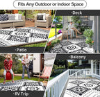 Waterproof Outdoor Rug 8x10ft, Boho Reversible Plastic Straw Mat for Patio RV Deck Porch Backyard Balcony Camping Picnic Beach Indoor Outdoor Carpet, Black&White