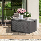100 Gallon Waterproof Deck Box, Lockable Resin Storage Box for Patio Furniture Cushions Garden Tools and Outdoor Delivery Storage, Coffee
