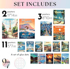 97 Decor LARGE 11x14 Vintage Travel Posters Wall Art - Retro Travel Decor For Home, Traveling Art Prints Around World Destination Pictures Famous City Artwork For Classroom (Unframed)