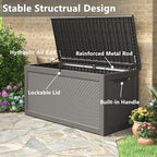 260 Gallon Resin Deck Box, Large Indoor and Outdoor Storage Box, Weatherproof and UV Resistant Outdoor Storage Box with Built-in Steel Beams for Patio Cushions, Pool Supplies