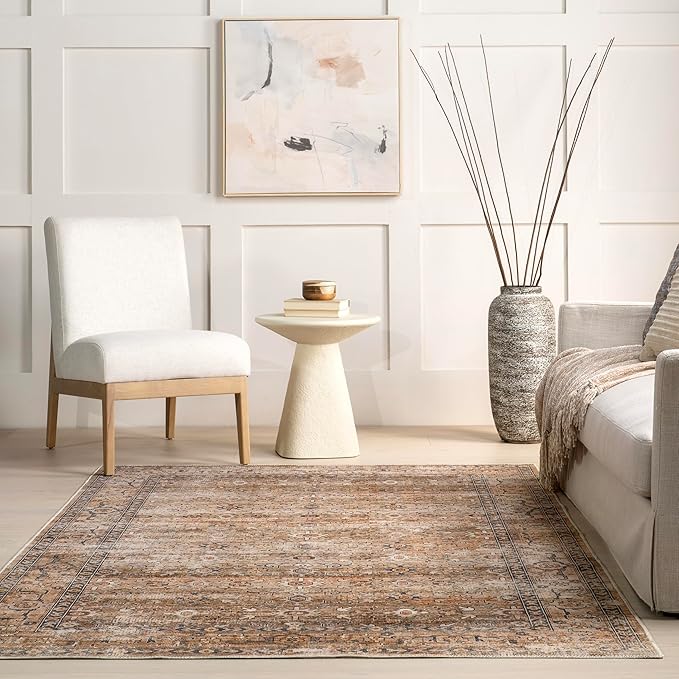 nuLOOM Gwyn Distressed Machine Washable Ultra Thin Area Rug, 3' x 5', Beige