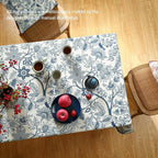 ISAENNE Designer French Linen Tablecloth Rectangular,Blue Floral Washable Indoor Table Cloth,Durable Home Decor Tablecloths for Dining Thanksgiving Kitchen Party Christmas,55"*87"-Ruyi B