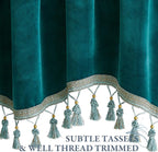 Teal Tassel Velvet Valances Curtains 52x18 Inch 2 Panels | Super Soft Thick Fabric, Privacy Light Dimming Window Drapes for Living Room, Bedroom, Kitchen, Bathroom, Rod Pocket