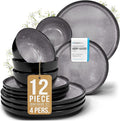 Stoneware dinnerware set 4 persons 12 pcs - Dishwasher, microwave and scratch resistant - Bowl and plate set 4 persons modern - Dinner service Pure Living black in gray…