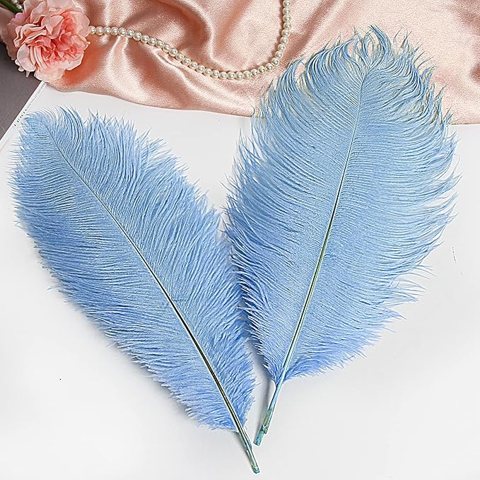 THARAHT Baby Blue Ostrich Feathers 12pcs Large Natural Bulk 12-14Inch 30cm-35cm for Wedding Party Centerpieces Easter Gatsbi and Home Decoration Feathers