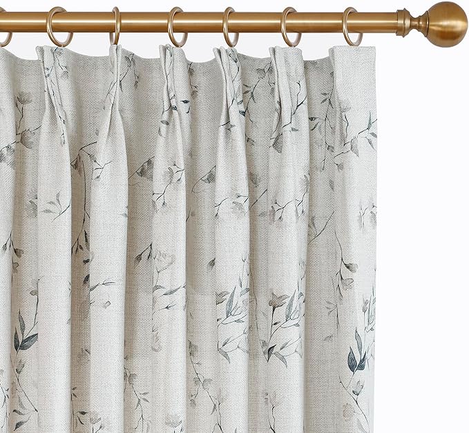 Pinch Pleated Floral Linen Curtains, 84 Inch Wide by 84 Inch Long Printed Curtains for Privacy Light Filtering, Suitable for Living Rooms and Sunrooms.2 Panels