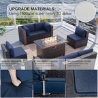 Kullavik 8 Pieces Outdoor Patio Furniture Set with 43" 55000BTU Gas Propane Fire Pit Table PE Wicker Rattan Sectional Sofa Patio Conversation Sets,Dark Blue