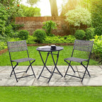 BACKYARD EXPRESSIONS PATIO · HOME · GARDEN 3 Pc 3 Piece Folding Outdoor Bistro, Wicker Furniture Table and Chairs for Garden, Backyard, Porch, Patio Conversation Set, Grey/Black