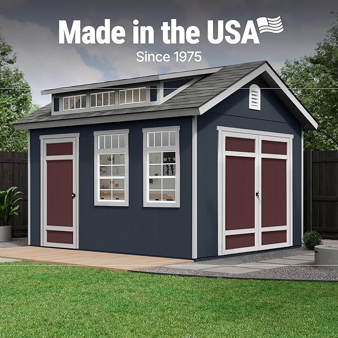 Handy Home Products Designer 12x10 Wooden Storage Shed with Dormer, Windows, and Floor Kit- Paint and Shingles not Included