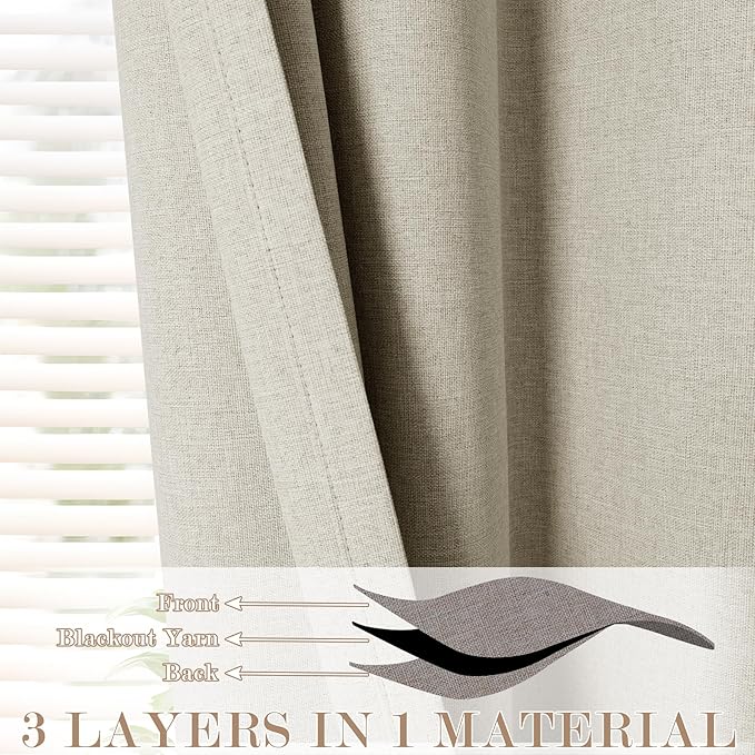 100% Blackout Linen Textured Drapes for Bedroom Pinch Pleated Curtains for Track System Portable Drapery for Sliding Glass Door/Storage/Space Room Divider, 70" Wx84 L, 1 PC, Ivory White