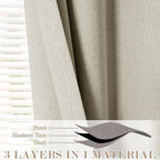 100% Blackout Linen Textured Drapes for Bedroom Pinch Pleated Curtains for Track System Portable Drapery for Sliding Glass Door/Storage/Space Room Divider, 70" Wx102 L, 1 PC, Ivory White
