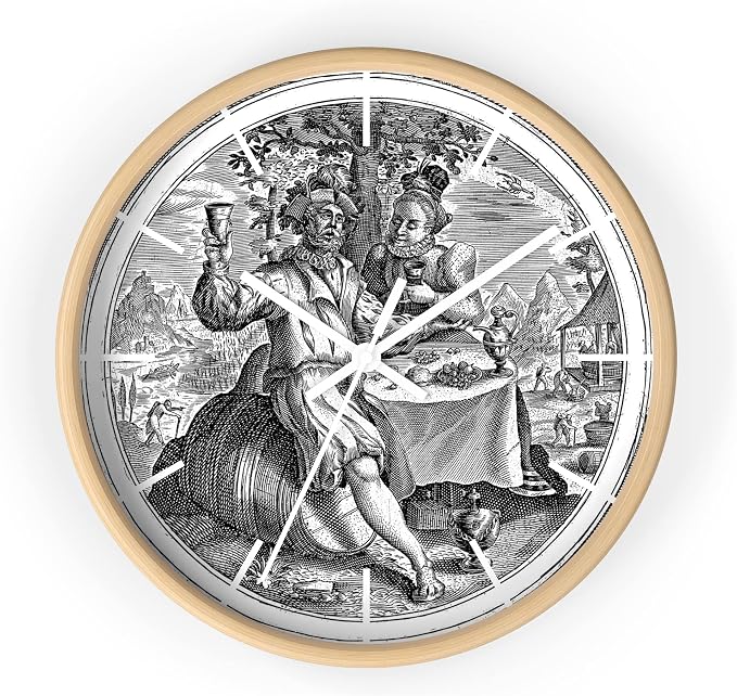 Mozingo ~ Wine Clock for Kitchen Bar Wall It's Wine O'clock Silent Time Gift Home Decor Made In USA, 10" (Hour Marks - Lines, Clock Frame Color - Natural Wood, Wine Theme #02)