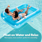 SLOOSH Inflatable Tanning Pool Lounger Float, 85" x 57" Extra Large Pool Floats Adult with Pillow, 4 in 1 Suntan Tub Raft Floatie,Sunbathing Bed Lounge for Water Blow Up Ball Pit Party Gifts, XL-Blue