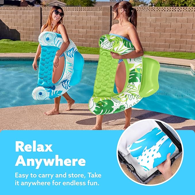 SLOOSH Inflatable Pool Floats Adult,2 Pack Pool Chairs with Cup Holders,Blow up Floats Chair,Hammock Noodle Mat for Relaxing Summer Water Fun Swimming Party Beach